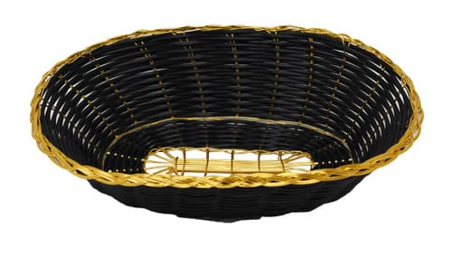Omcan 47194 Panier ovale allongé tressé noir avec bordure dorée de 9″ x 6,25″ x 2,25″