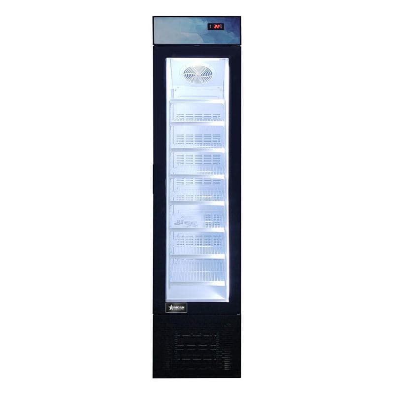Omcan 47242 17” Slim One (1) Glass Door Display Freezer with Top Lightbox, 3.7 cu.ft. (105L), Black