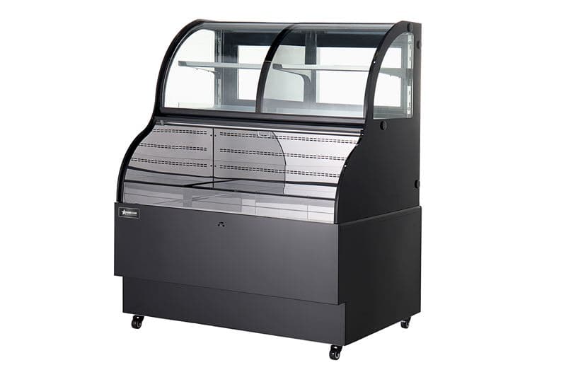 Omcan 47277 Vitrine réfrigérée ouverte sur pied à double service de 48″ à une (1) tablette, 16,53 pi³ (468 L), noir