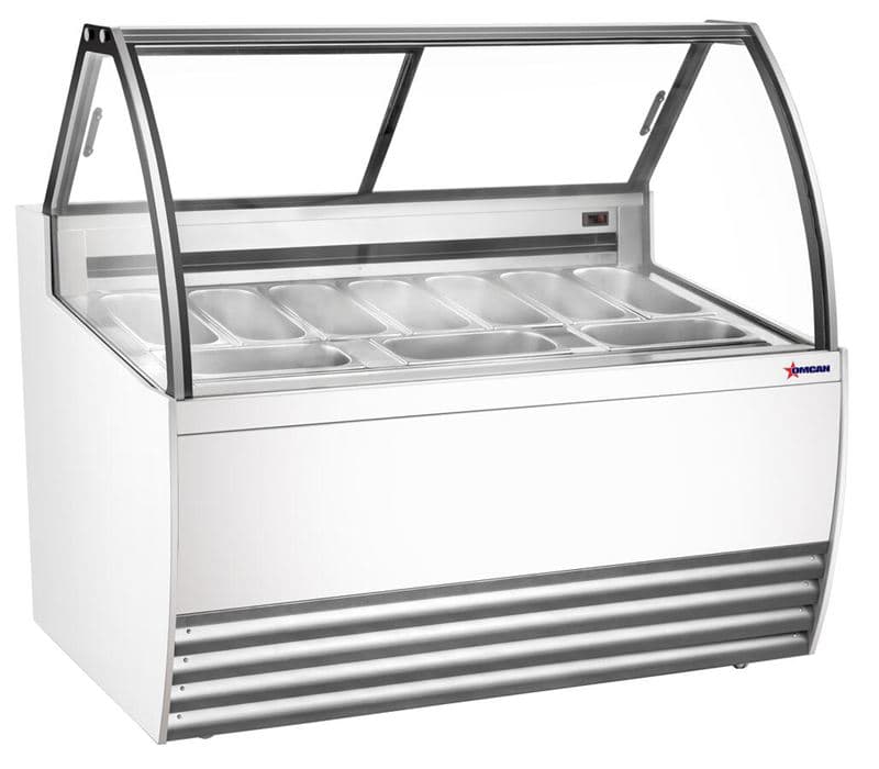 Omcan 47498 55″ Ten (10) Pan Gelato Display Showcase with Flat Sneeze Guard (White Exterior)