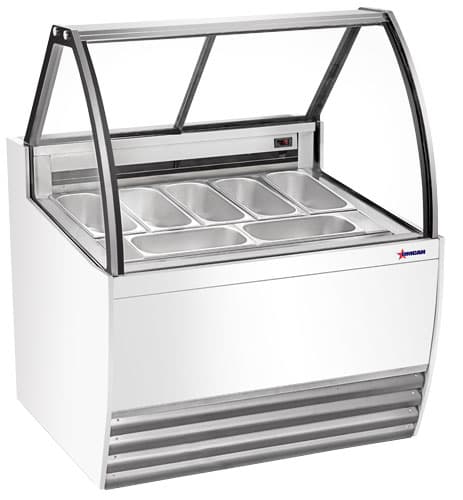 Omcan 47571 Vitrine à gelato de 41″ à sept (7) bacs avec pare-haleine plat (extérieur blanc)