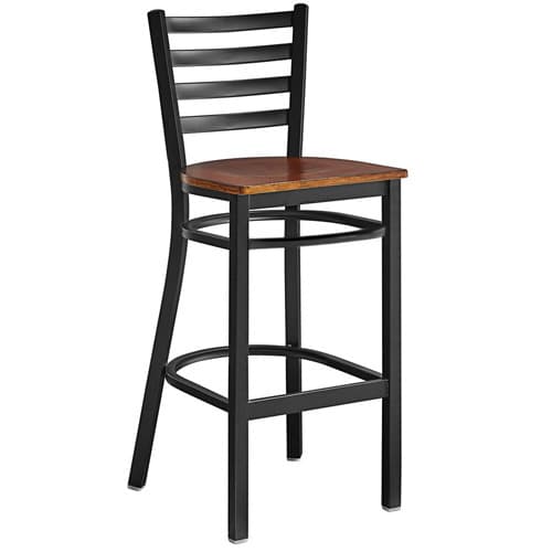 Omcan 47592 69742 Chaise en métal à dossier en échelle, hauteur de bar, avec siège en bois de noyer