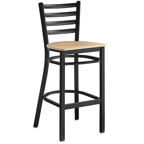 Omcan 47592 69745 Chaise en métal à dossier en échelle, hauteur de bar, avec siège en bois naturel