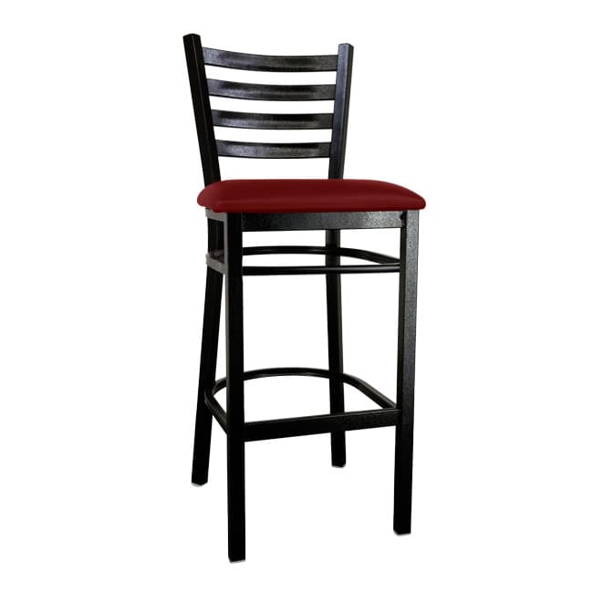 Omcan 47592 69746 Chaise en métal à dossier en échelle, hauteur de bar, fini noir, avec siège en vinyle bourgogne