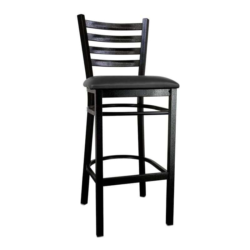 Omcan 47592 76554 Chaise en métal à dossier en échelle, hauteur de bar, fini noir, avec siège en vinyle noir