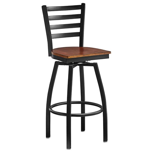 Omcan 47593 69742 Chaise pivotante à dossier en échelle en métal, hauteur de bar, avec siège en bois de noyer