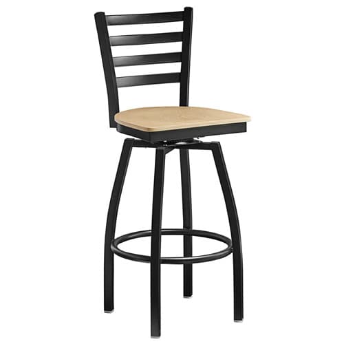 Omcan 47593 69745 Chaise pivotante à dossier en échelle en métal, hauteur de bar, avec siège en bois naturel