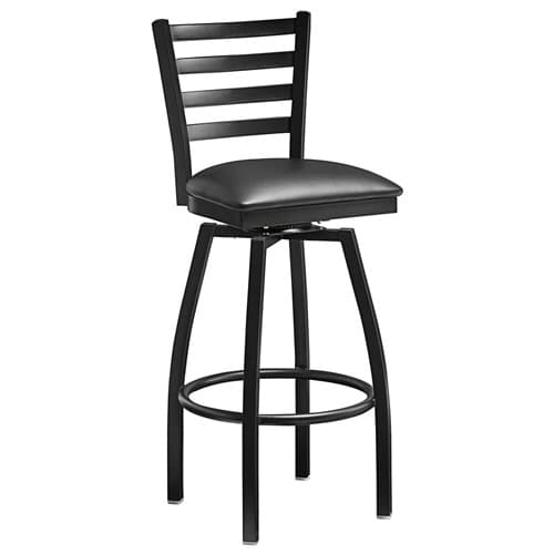 Omcan 47593 76554 Bar Height Metal Ladder Swivel Chair with Black Color Vinyl Seat