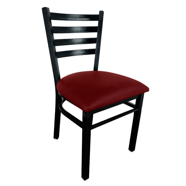 Omcan 47594 69746 Chaise en métal à dossier en échelle, fini noir, avec siège en vinyle bourgogne