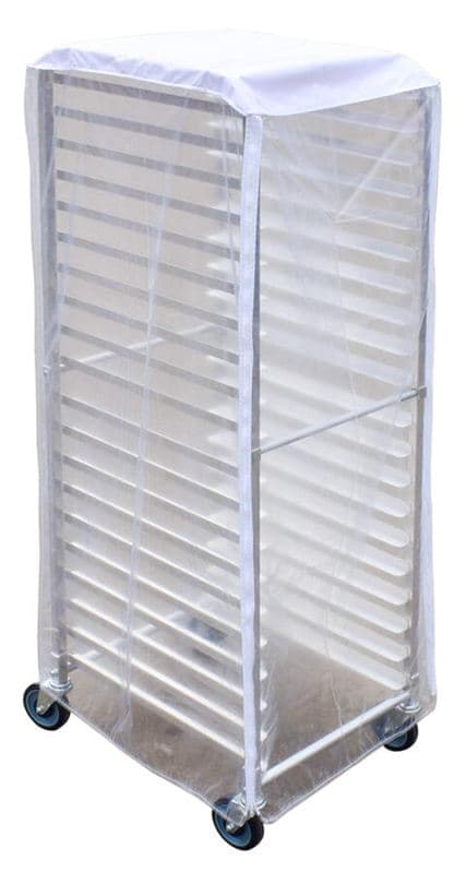 Omcan 47736 Housse en PVC-nylon pour chariot à plaques de 24″ x 28″ x 62″ avec côtés transparents, dessus blanc et trois fermetures éclair