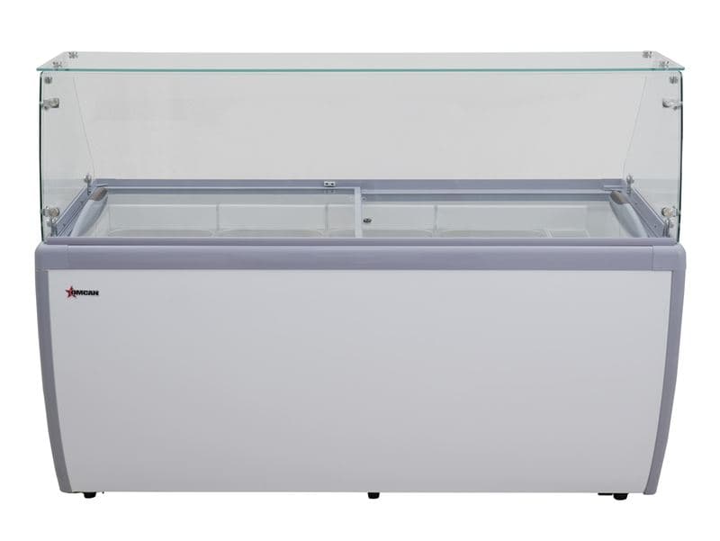 Omcan 47744 71″ Thirteen (13) Pan Gelato Dipping Cabinet with Flat Sneeze Guard and Pans (WITHOUT SNEEZE GUARD)