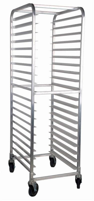 Omcan 47802 Mobile Steam Table Pan Rack, 20 Slides with 3″ Spacing, Curved Top, Aluminum