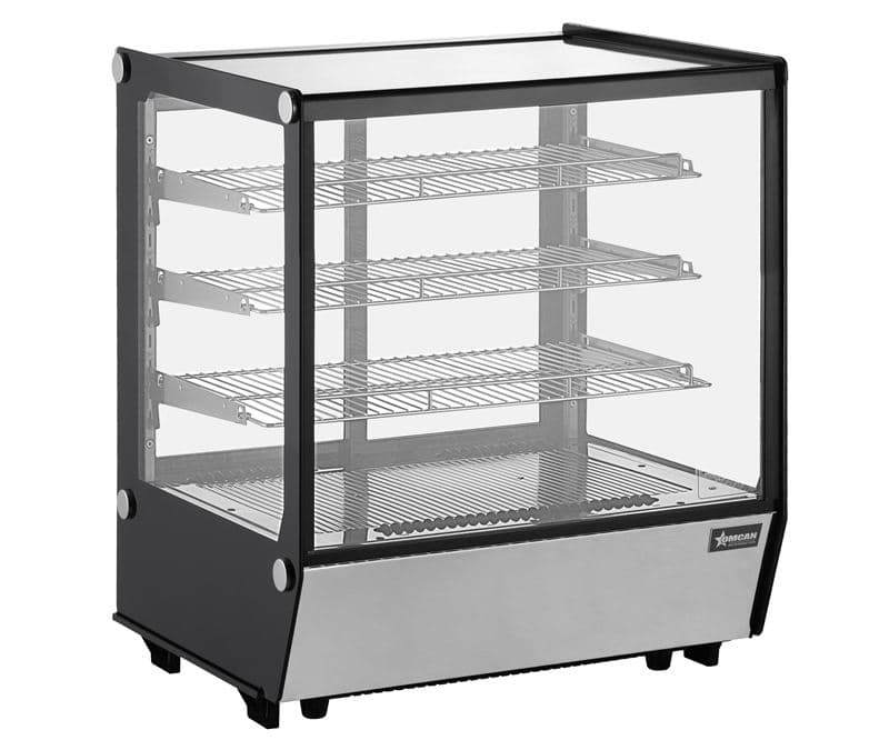 Omcan 47962 28″ Three (3) Shelf Countertop Square Glass Refrigerated Display, 5 cu.ft. (145 L)