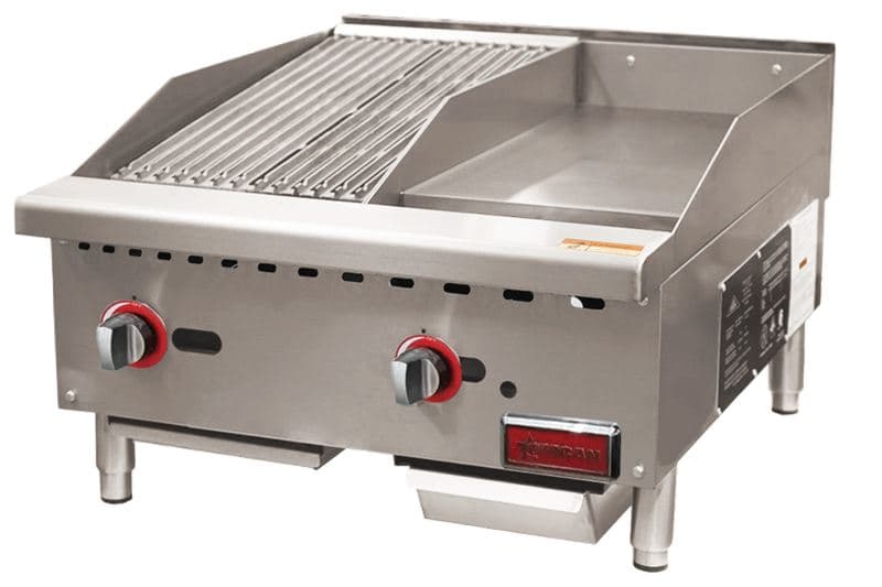 Omcan 48295 24″ Countertop Gas Combination Charbroiler and Griddle Combo- 65,000 BTU