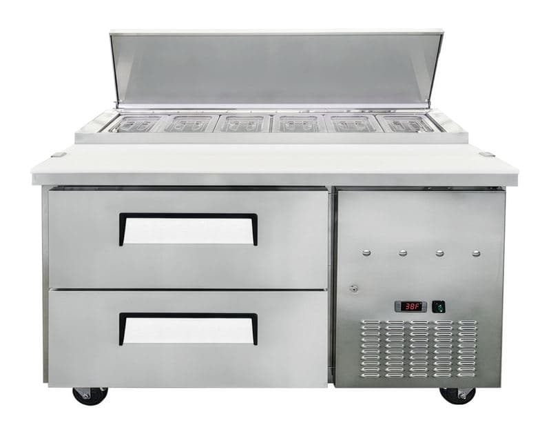 Omcan 48393 Table de préparation réfrigérée pour pizza de 48″ à une (1) porte avec tiroirs, 12 pi³ (340 L), acier inoxydable