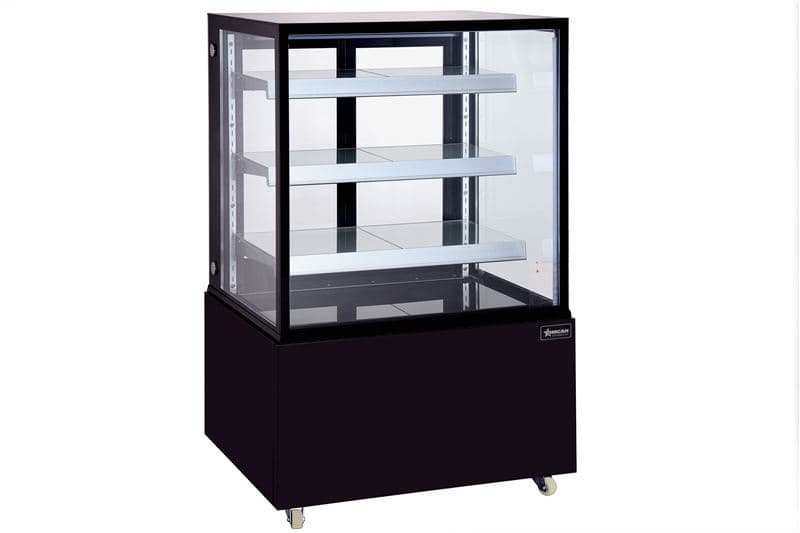 Omcan 48472 Vitrine réfrigérée sur pied de 36″ à trois (3) tablettes et vitre carrée, 13,77 pi³ (390 L), acier inoxydable, noir