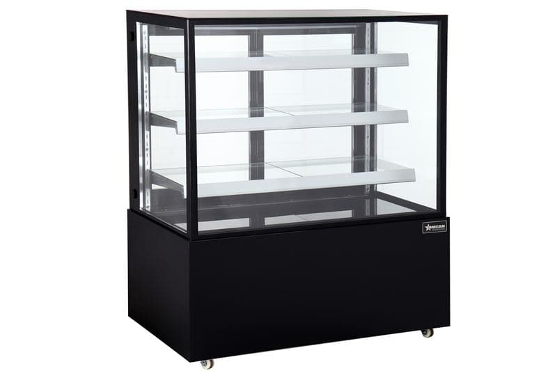 Omcan 48473 48″ Three (3) Shelf Square Glass Floor Refrigerated Display Case, 18.71 cu.ft. (530 Liter), Stainless steel, Black