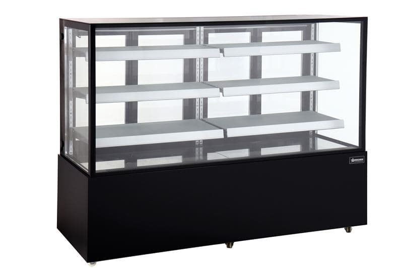 Omcan 48475 Vitrine réfrigérée sur pied de 72″ à trois (3) tablettes et vitre carrée, 28,61 pi³ (810 L), acier inoxydable, noir