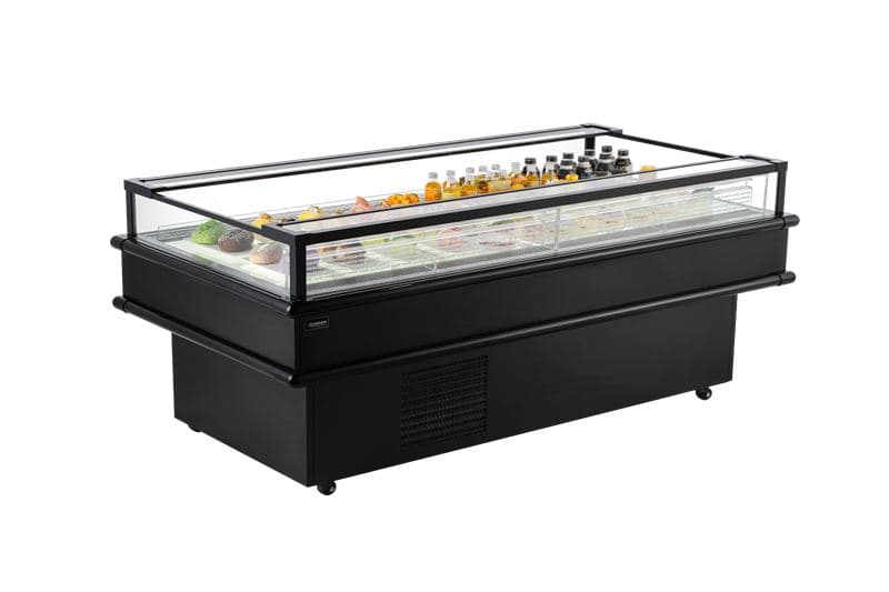 Omcan 48604 Vitrine réfrigérée îlot ouverte par le dessus de 85″ x 37,5″, 10,03 pi³ (284 L), noir