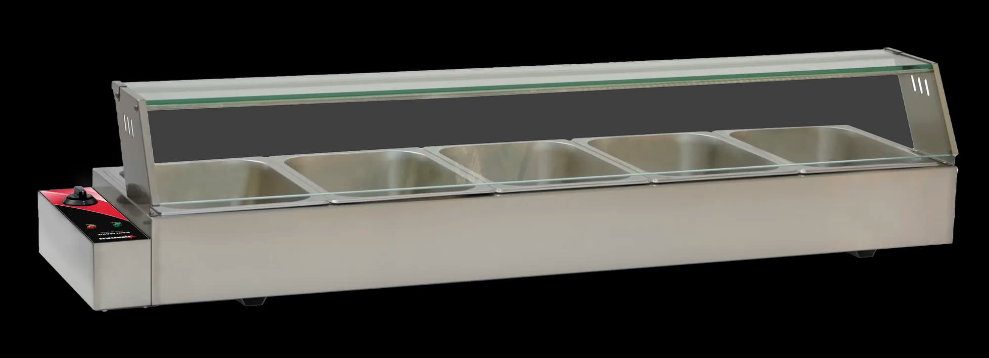 Omcan 48805 Bain-marie de 57″ avec 5 bacs demi-format – 1,5 kW, 120 V/60 Hz/monophasé