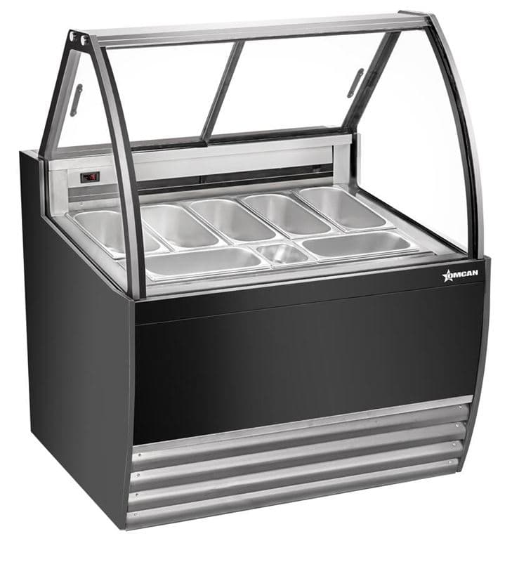 Omcan 49006 41″ Seven (7) Pans Gelato Display Showcase with Flat Sneeze Guard (Black Exterior)