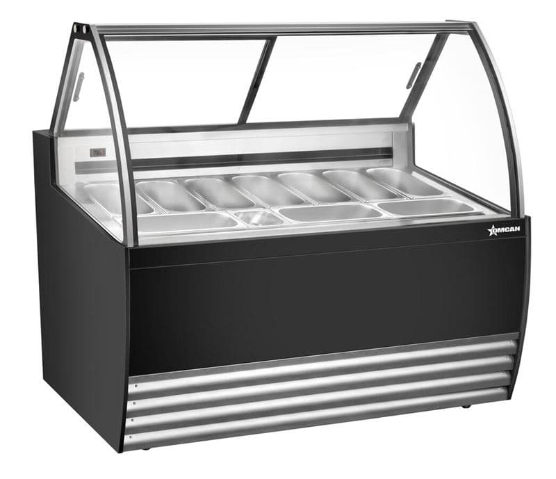 Omcan 49007 Vitrine à gelato de 55″ à dix (10) bacs avec pare-haleine plat (extérieur noir)