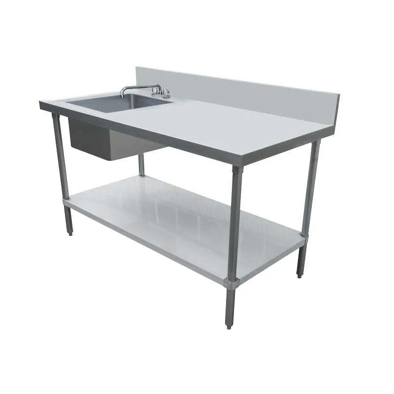 Omcan 49174 Table tout inox 430 de 24″ x 48″, calibre 18, avec évier à gauche et dosseret de 6″