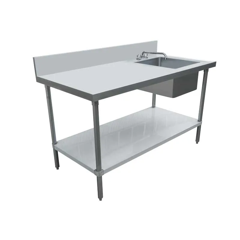 Omcan 49177 Table tout inox 430 de 30″ x 48″, calibre 18, avec évier à droite et dosseret de 6″