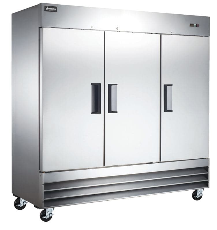 Omcan 50027 Congélateur vertical de 81″ à trois (3) portes, 72 pi³ (2 040 L), acier inoxydable