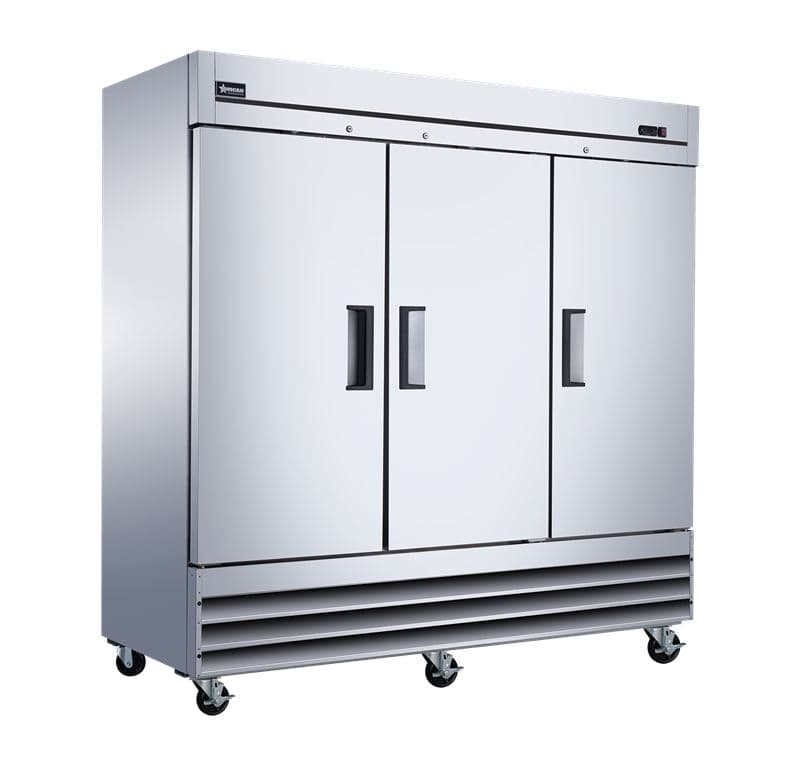 Omcan 50028 Réfrigérateur vertical de 81″ à trois (3) portes, 72 pi³ (2 040 L), acier inoxydable