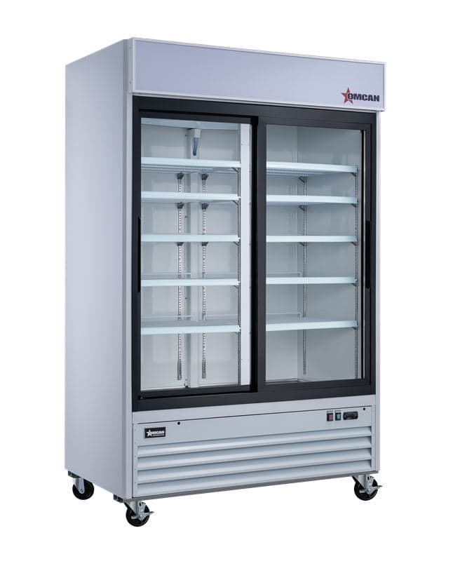 Omcan 50032 Réfrigérateur vitrine de 53″ à deux (2) portes vitrées coulissantes, 45 pi³ (1 274 L), blanc