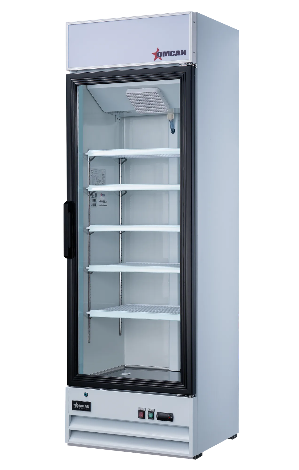 Omcan 50035 Réfrigérateur vitrine de 26″ à une (1) porte vitrée avec caisson lumineux, 14 pi³ (396 L), blanc