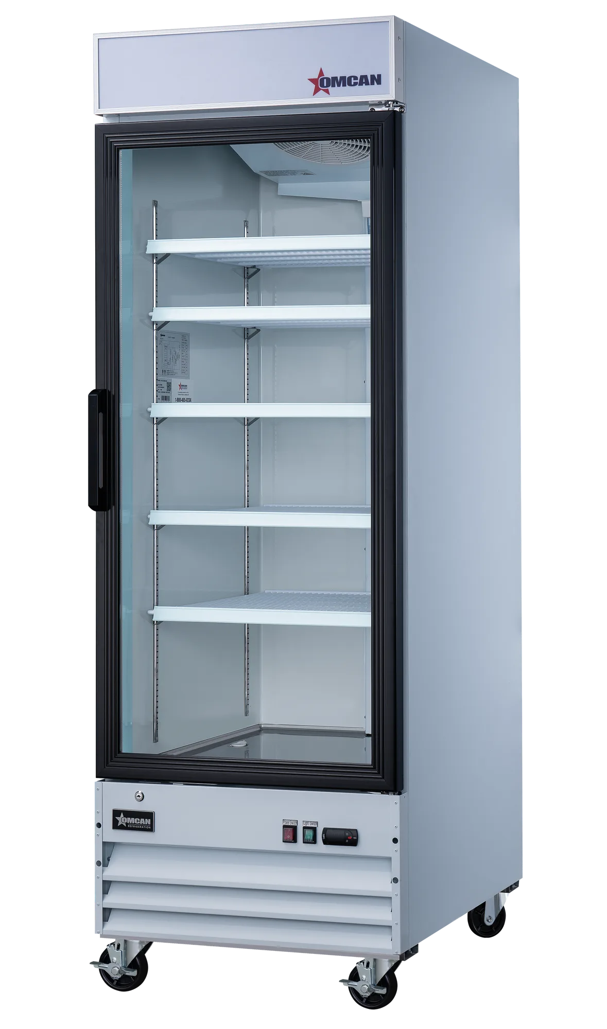Omcan 50036 Réfrigérateur vitrine de 28″ à une (1) porte vitrée avec caisson lumineux, 23 pi³ (648 L), blanc