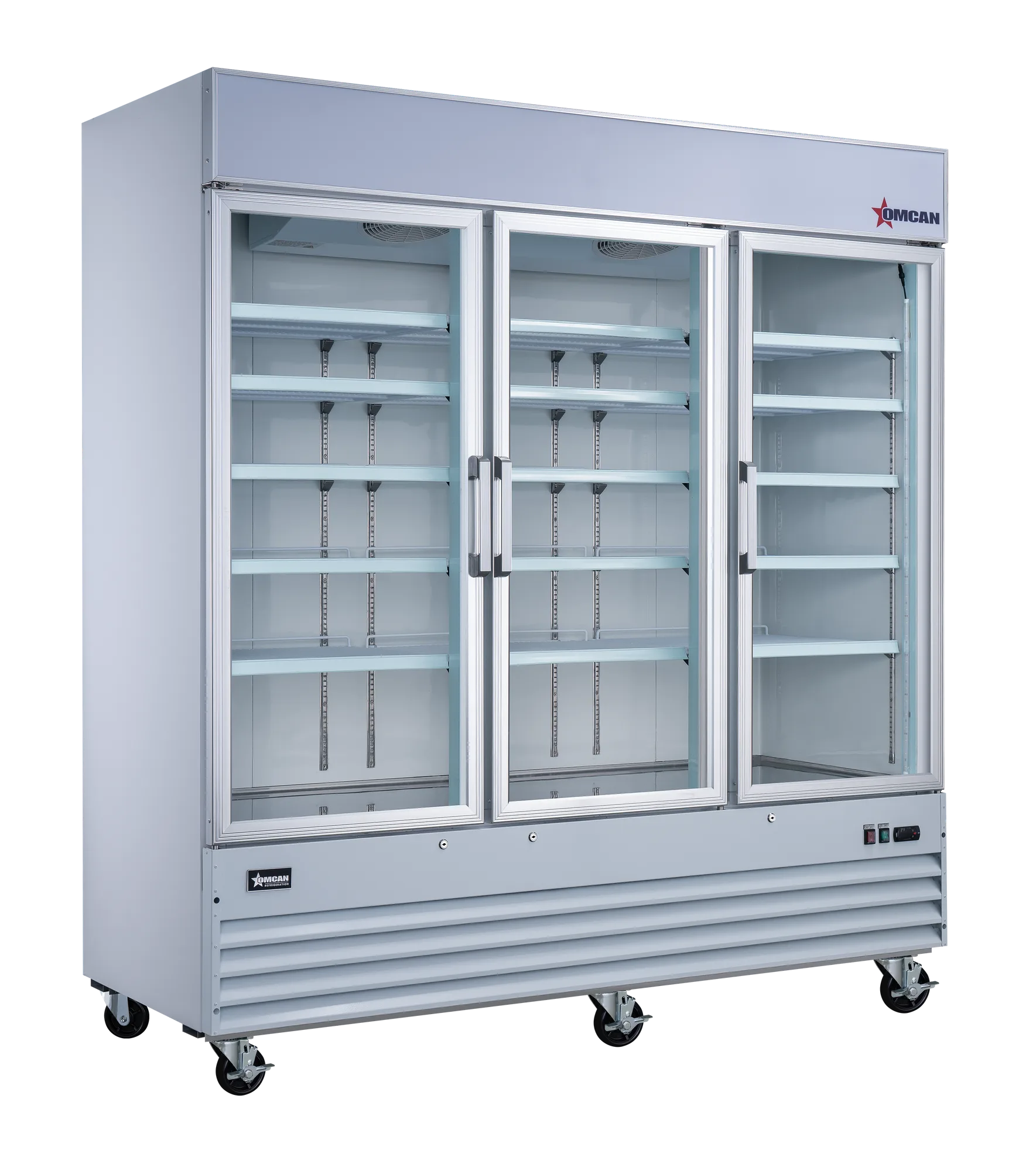 Omcan 50052 Réfrigérateur vitrine de 78″ à trois (3) portes vitrées battantes, 53 pi³ (1 500 L), blanc
