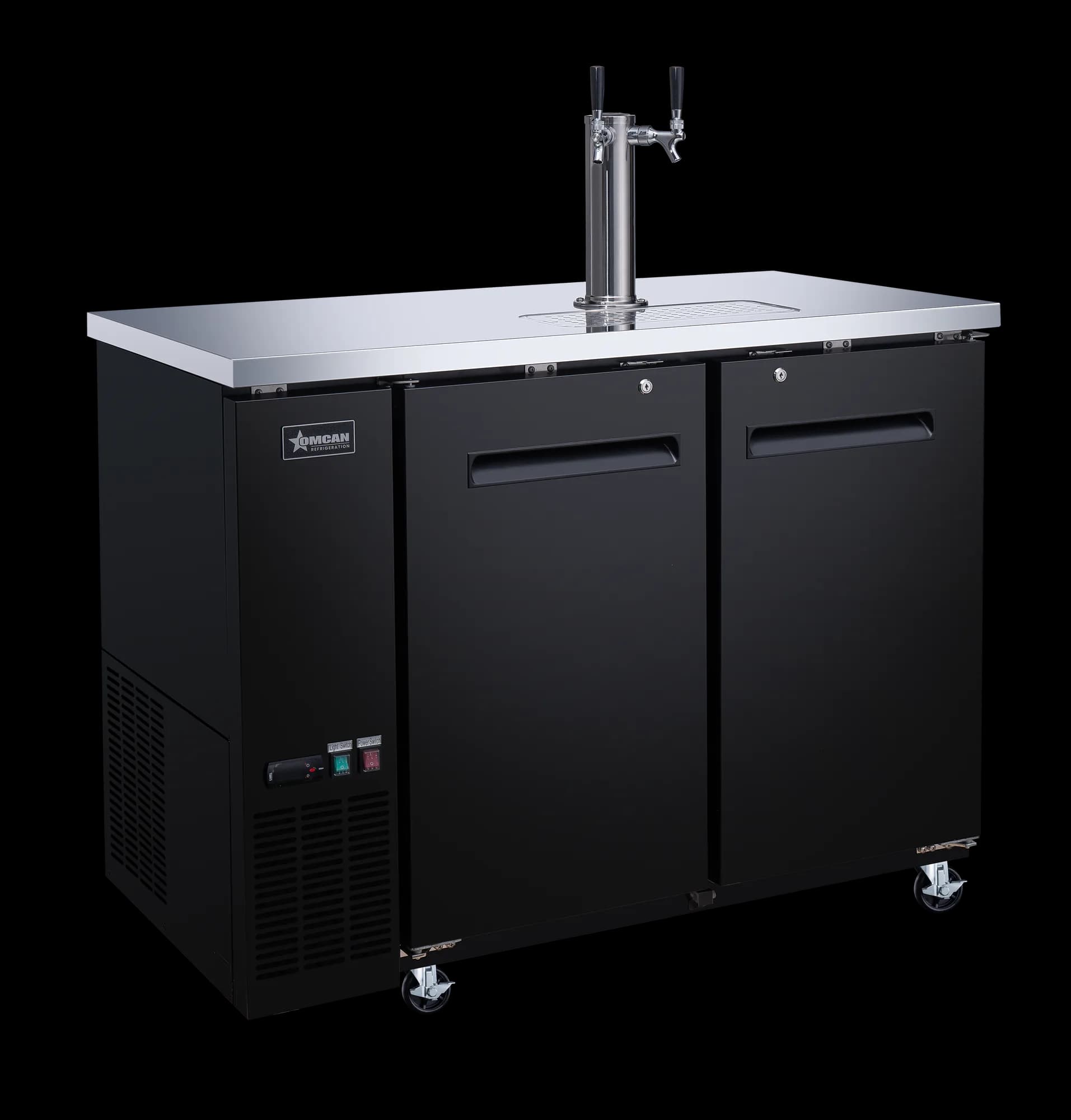 Omcan 50063 Kegerator / distributeur de bière de 48″ à deux (2) portes avec une colonne simple à 2 robinets, profondeur de 24″, 11,8 pi³ (335 L)