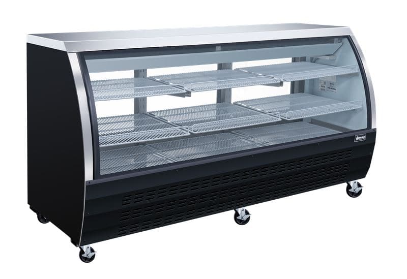 Omcan 50078 82″ Two (2) Shelf Floor Refrigerated Showcase, 32 cu.ft. (903 L), Black