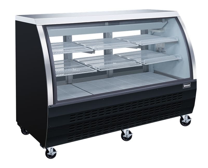 Omcan 50083 64″ Two (2) Shelf Floor Refrigerated Showcase, 22 cu.ft. (620 L), Black