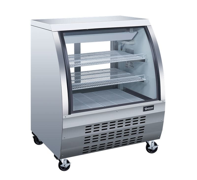 Omcan 50084 Vitrine réfrigérée sur pied de 36″ à deux (2) tablettes, 11,6 pi³ (328 L), acier inoxydable