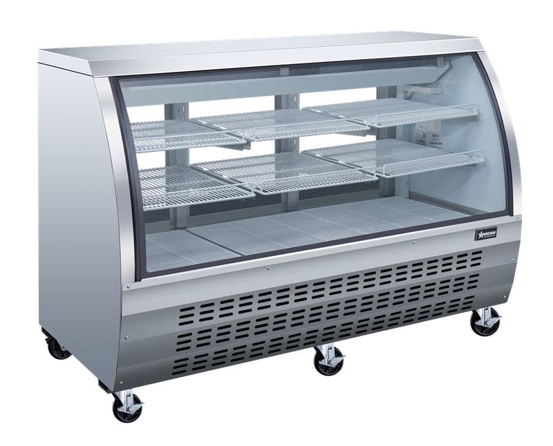Omcan 50085 64″ Two (2) Shelf Floor Refrigerated Showcase, 22 cu.ft. (620 L), Stainless Steel