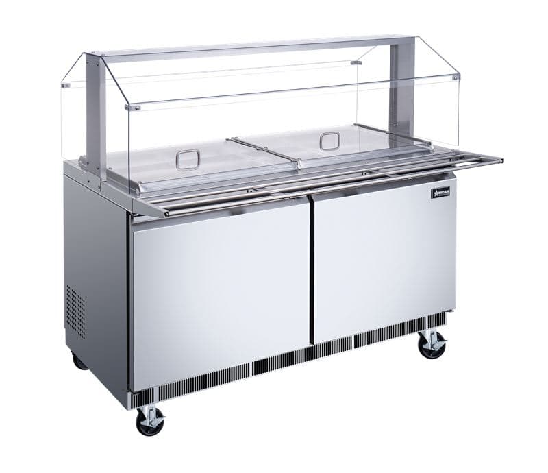Omcan 50089 Bar à salades / table réfrigérée pour aliments froids de 60″ en acier inoxydable avec pare-haleine, glissière à plateaux et couvercles de bacs