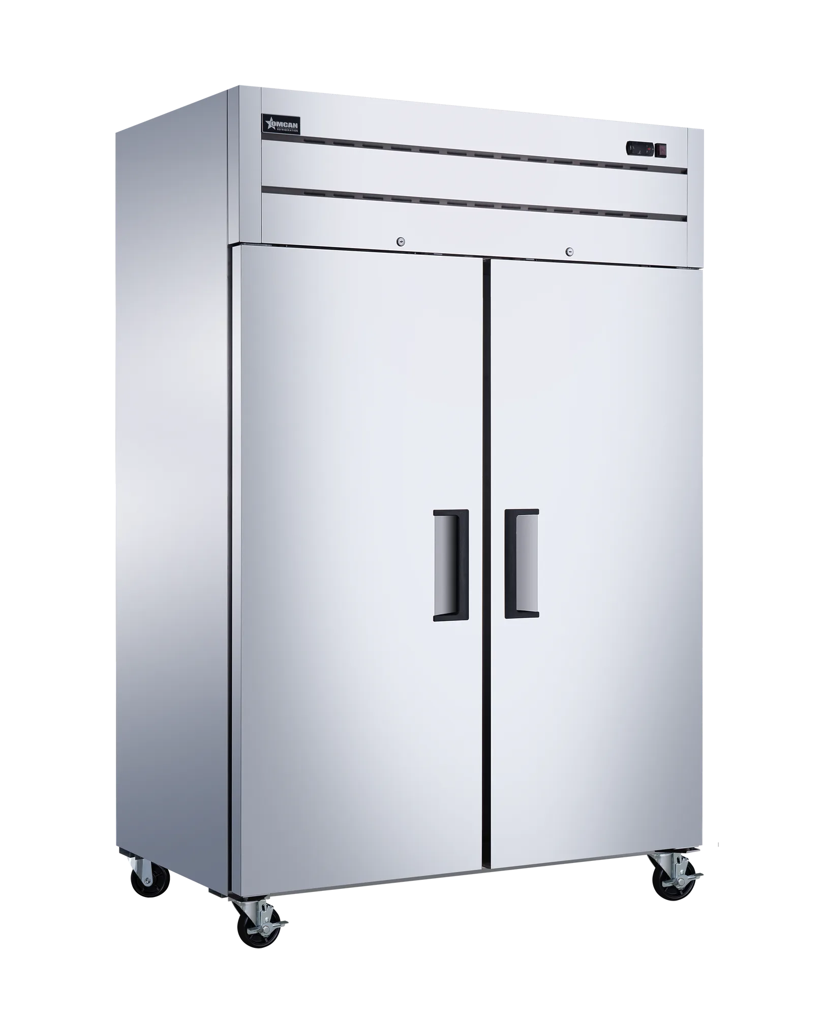Omcan 50115 Réfrigérateur vertical de 54″ à deux (2) portes, groupe compresseur en haut, 43,1 pi³ (1 220 L), acier inoxydable