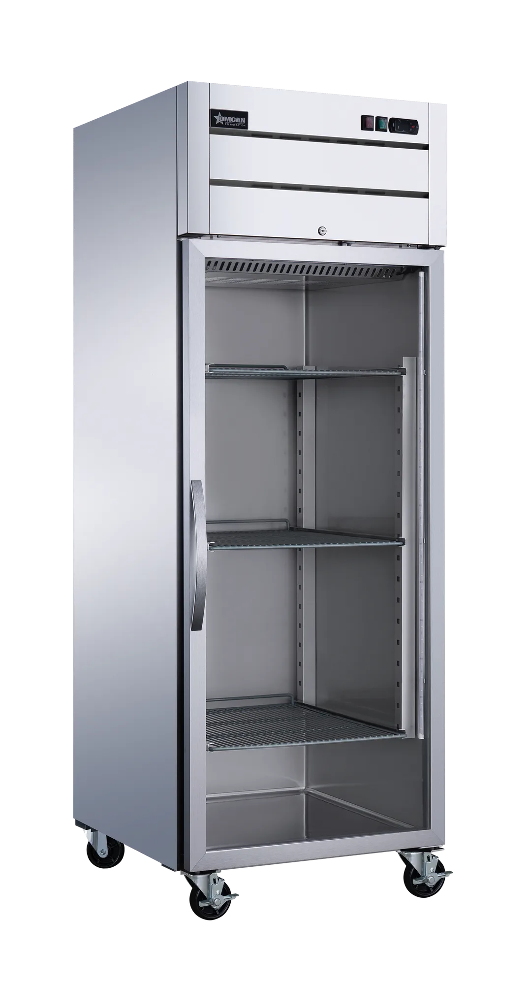 Omcan 50118 Réfrigérateur vertical de 29″ à une (1) porte vitrée, groupe compresseur en haut, 21,5 pi³ (609 L), acier inoxydable