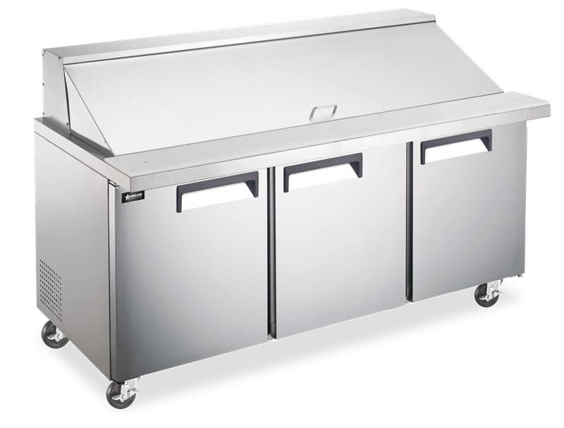 Omcan 50130 Table de préparation réfrigérée mega top de 71″ à trois (3) portes, 19,5 pi³ (552 L), acier inoxydable
