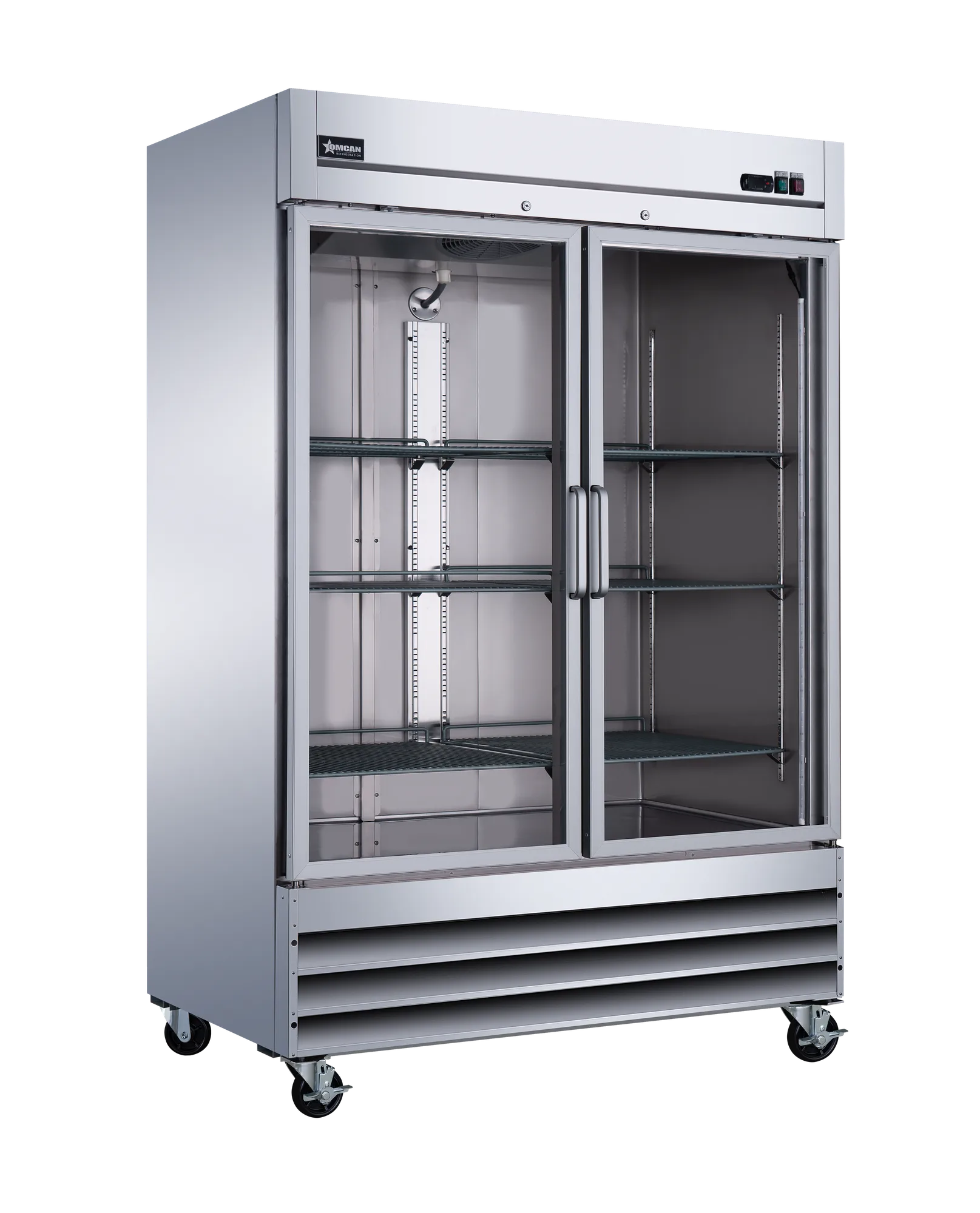 Omcan 51026 Réfrigérateur vertical de 54″ à deux (2) portes vitrées, 47 pi³ (1 330 L), acier inoxydable