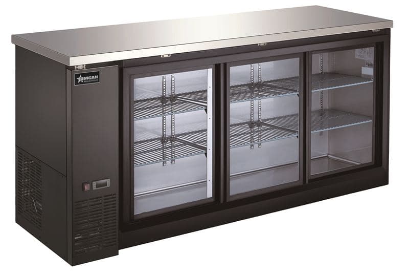 Omcan 51062 Refroidisseur d’arrière-bar de 72″ à trois (3) portes vitrées coulissantes, 19,6 pi³ (556 L)