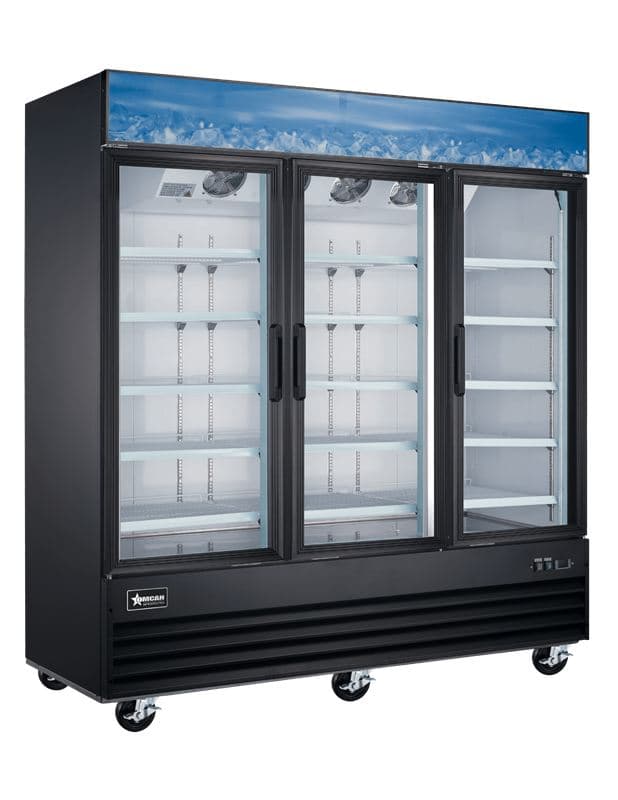 Omcan 51087 80” Three (3 ) Glass Door Display Freezer, 52.3 cu.ft. (1480 L), Black