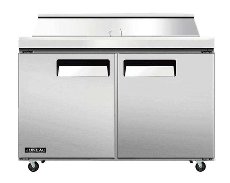 Omcan 58008 Table de préparation réfrigérée Juneau de 60″ à deux (2) portes, 8,9 pi³ (249 L), acier inoxydable