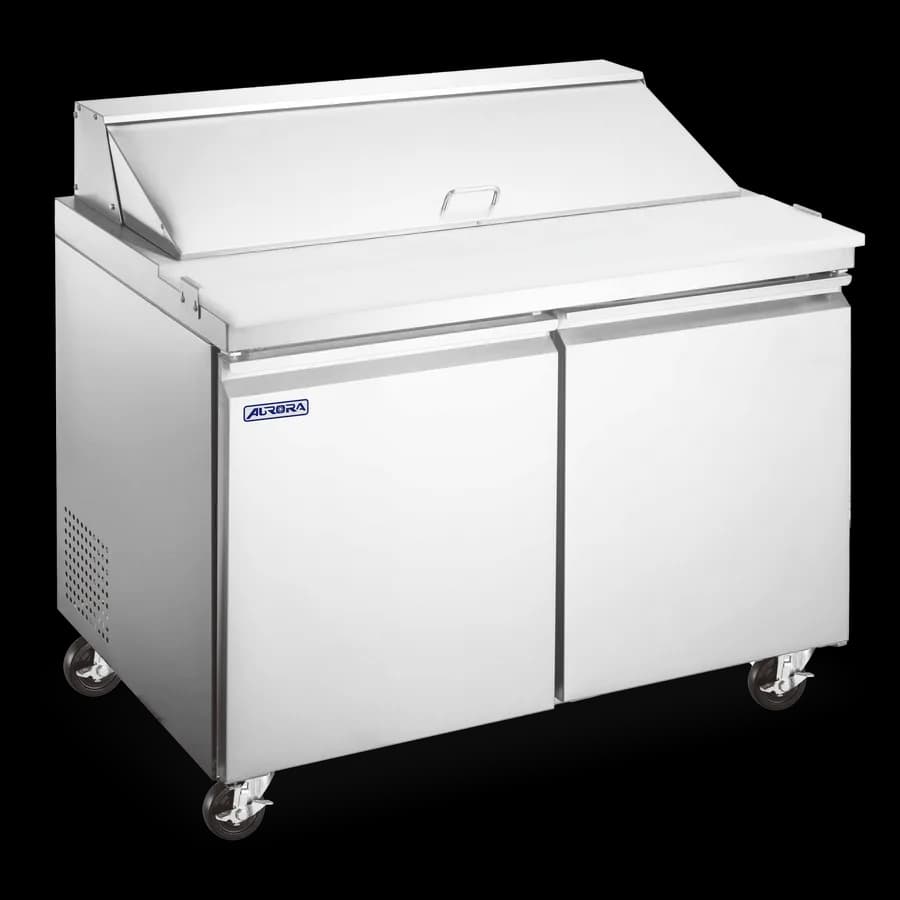 Omcan 59129 Aurora 36″ Two (2) Door Mega Top Refrigerated Prep Table, 9 cu.ft. (258 Liter), Stainless Steel