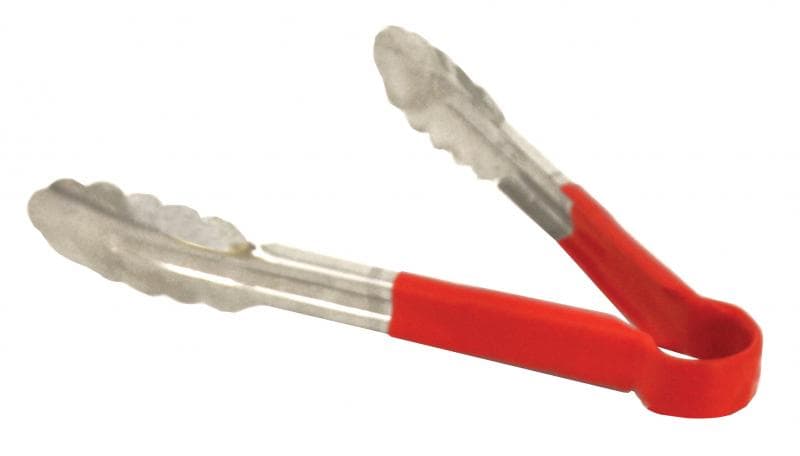 Omcan 80541 9" Heavy-Duty Utility Tongs with Red Plastic Handle