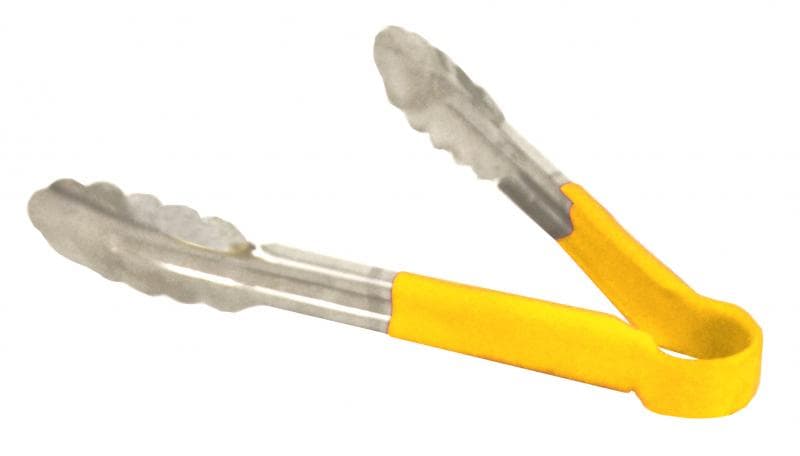 Omcan 80542 9" Heavy-Duty Utility Tongs with Yellow Plastic Handle